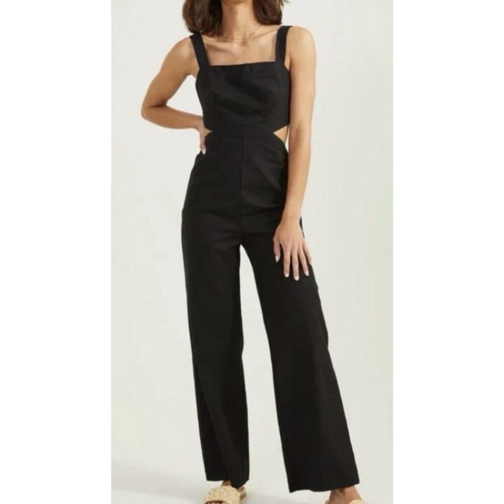 Black Cutout Wide Leg Jumpsuit Women’s Medium Sleeveless Back Zip Minimalist